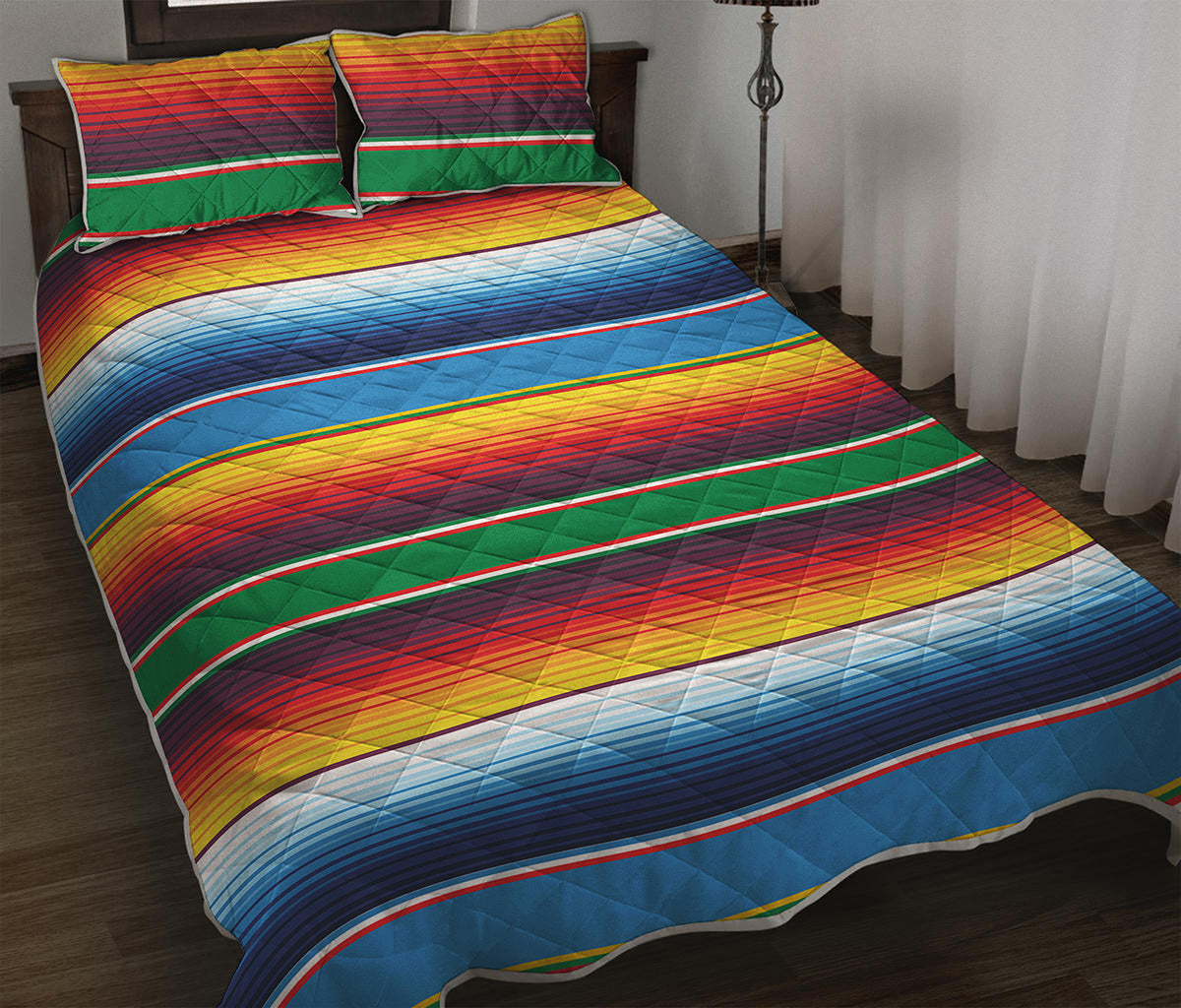 Tribal Mexican Blanket Stripe Print Quilt Bed Set