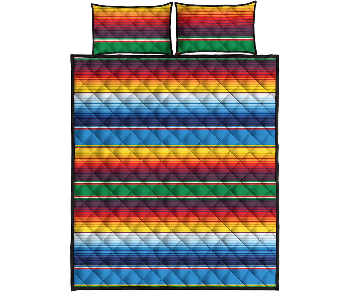 Tribal Mexican Blanket Stripe Print Quilt Bed Set