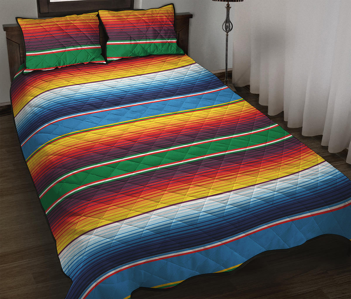 Tribal Mexican Blanket Stripe Print Quilt Bed Set
