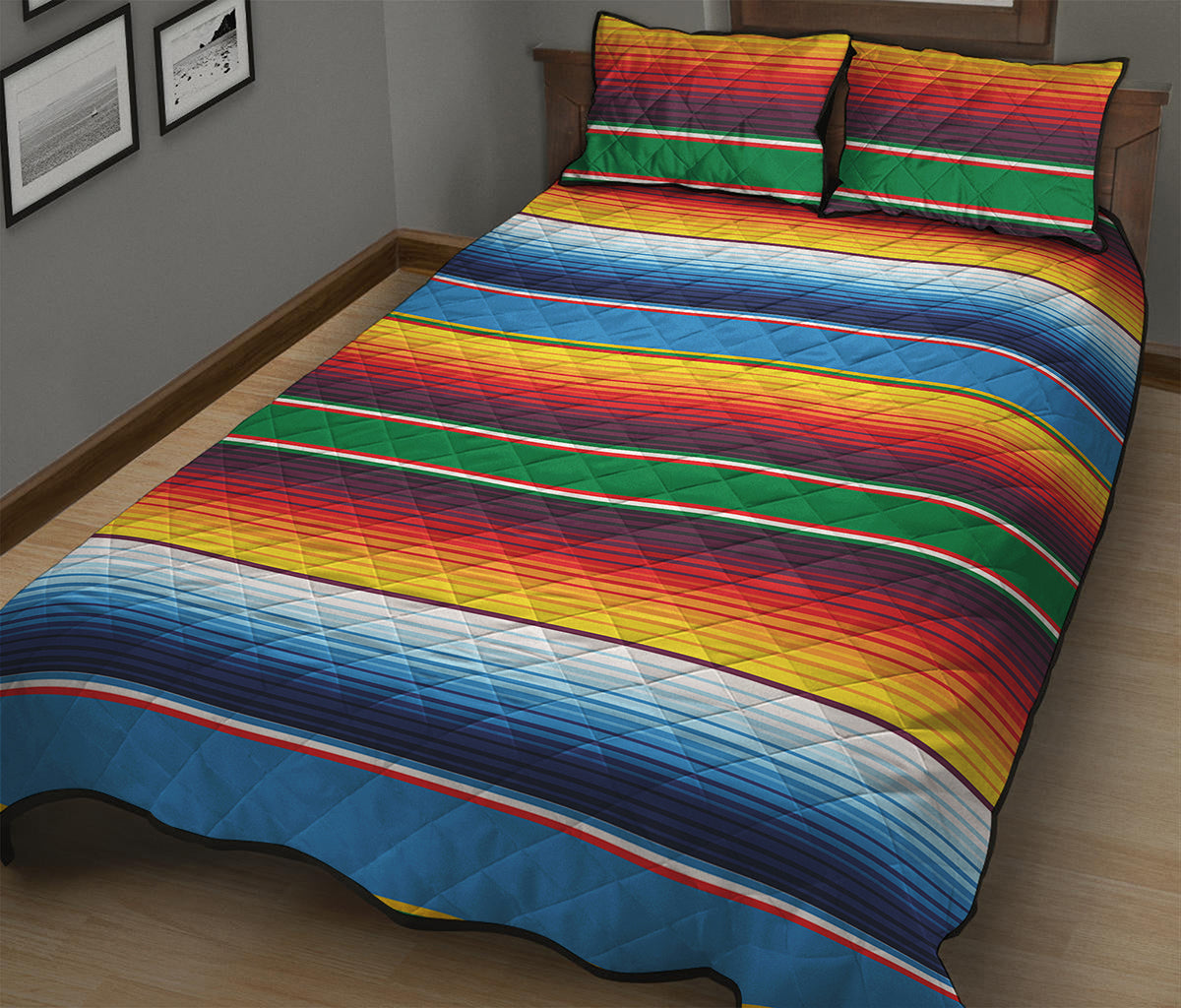 Tribal Mexican Blanket Stripe Print Quilt Bed Set