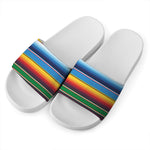 Tribal Mexican Blanket Stripe Print White Slide Sandals