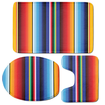 Tribal Mexican Serape Pattern Print 3 Piece Bath Mat Set