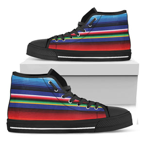 Tribal Mexican Serape Pattern Print Black High Top Shoes