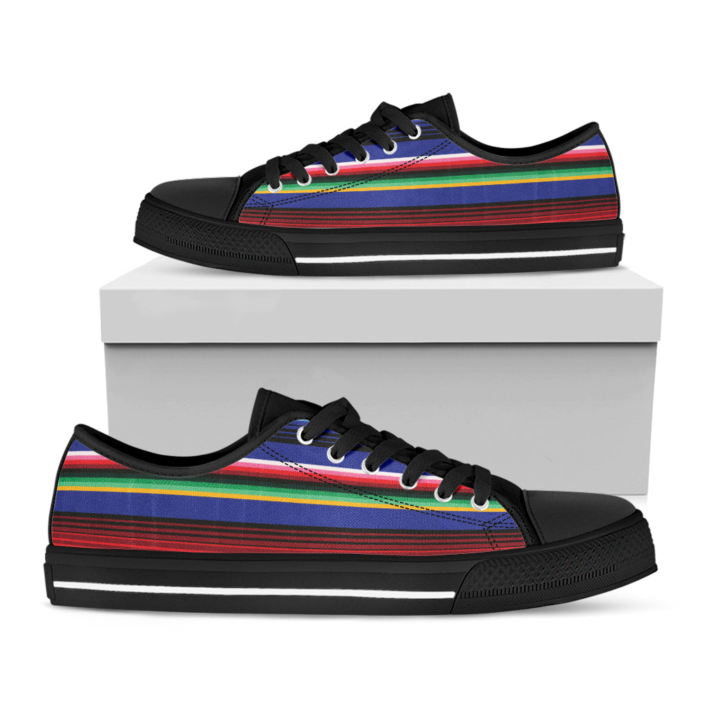 Tribal Mexican Serape Pattern Print Black Low Top Shoes