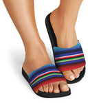 Tribal Mexican Serape Pattern Print Black Slide Sandals