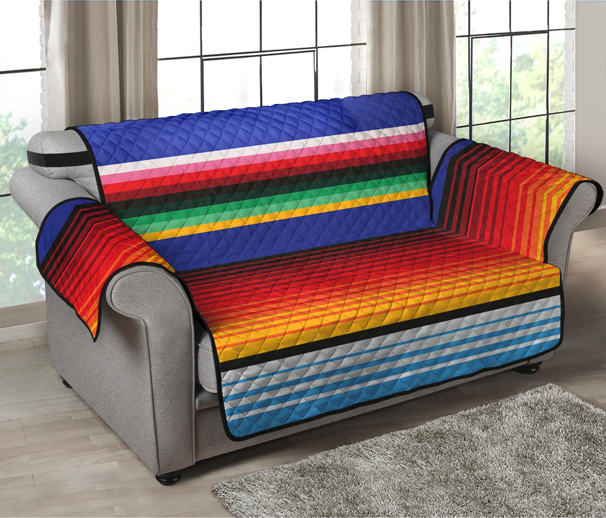 Tribal Mexican Serape Pattern Print Loveseat Protector