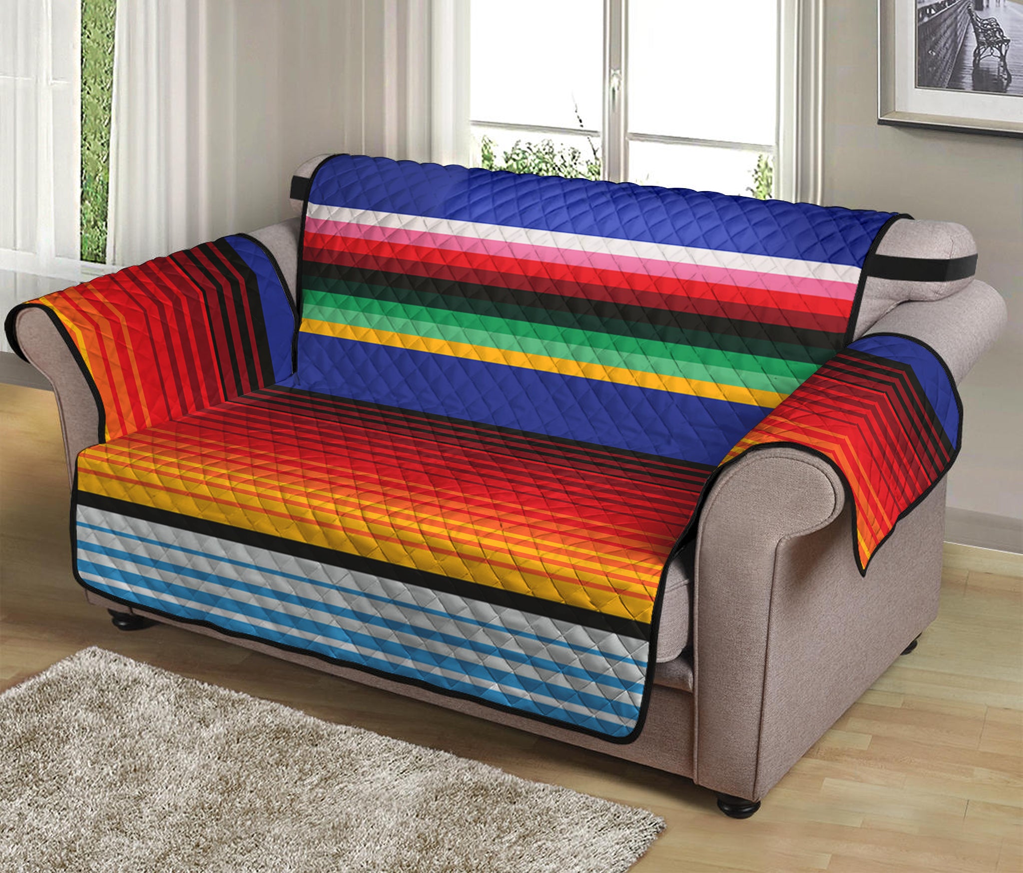 Tribal Mexican Serape Pattern Print Loveseat Protector