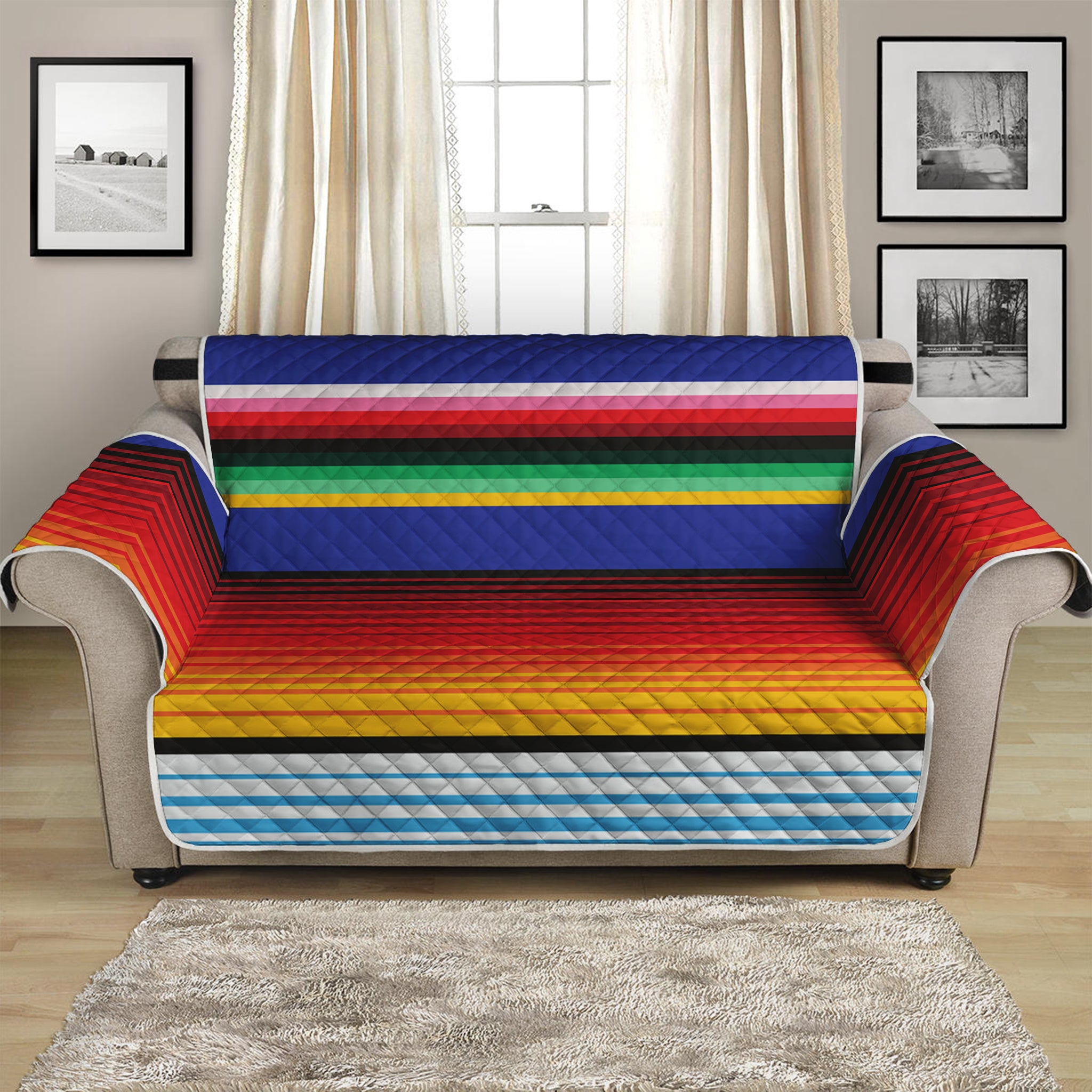 Tribal Mexican Serape Pattern Print Loveseat Protector