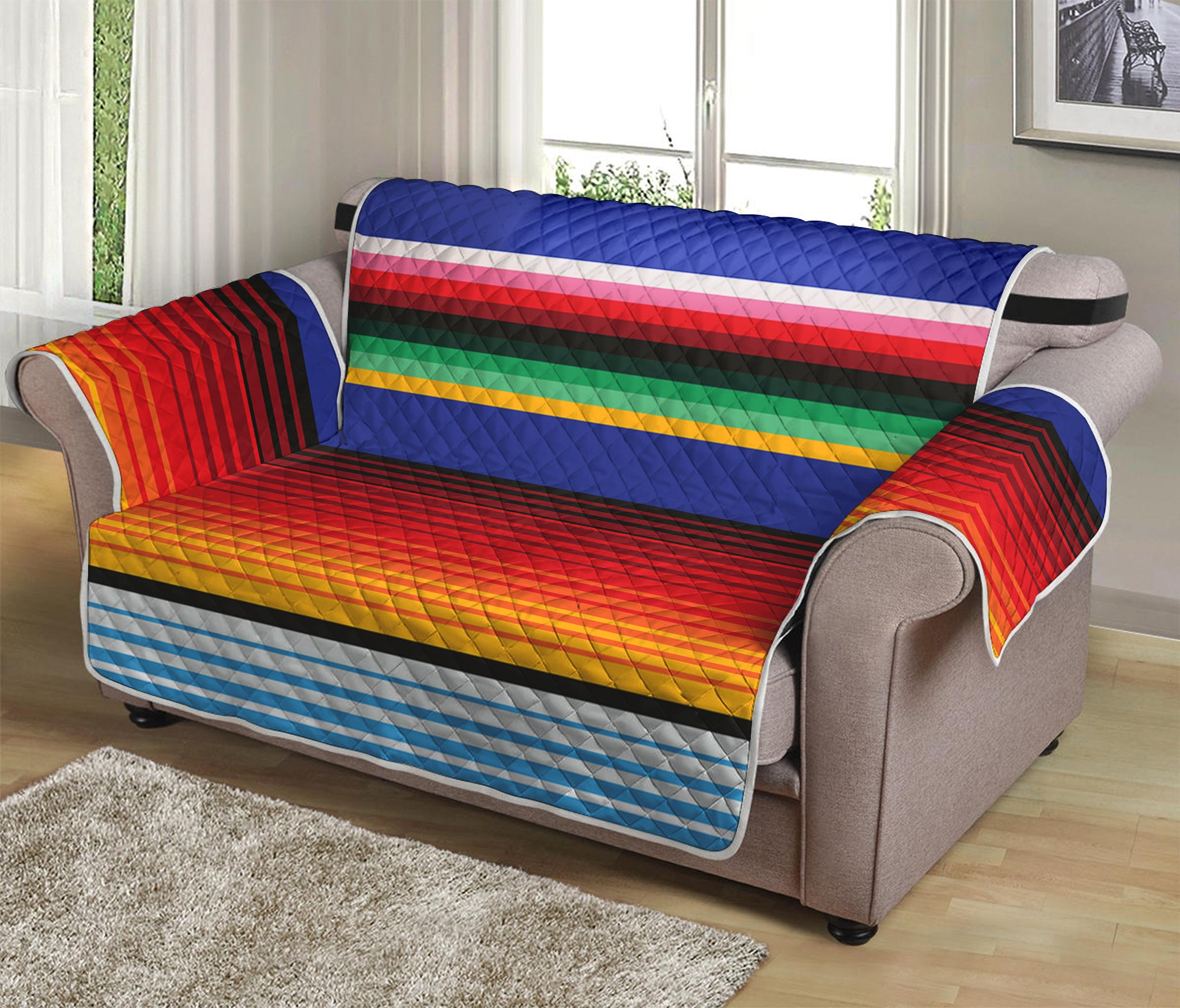 Tribal Mexican Serape Pattern Print Loveseat Protector