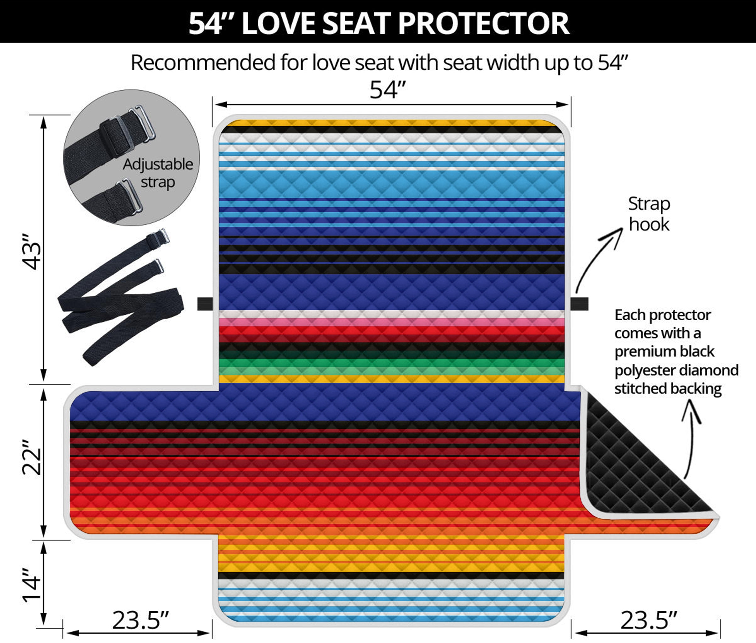 Tribal Mexican Serape Pattern Print Loveseat Protector