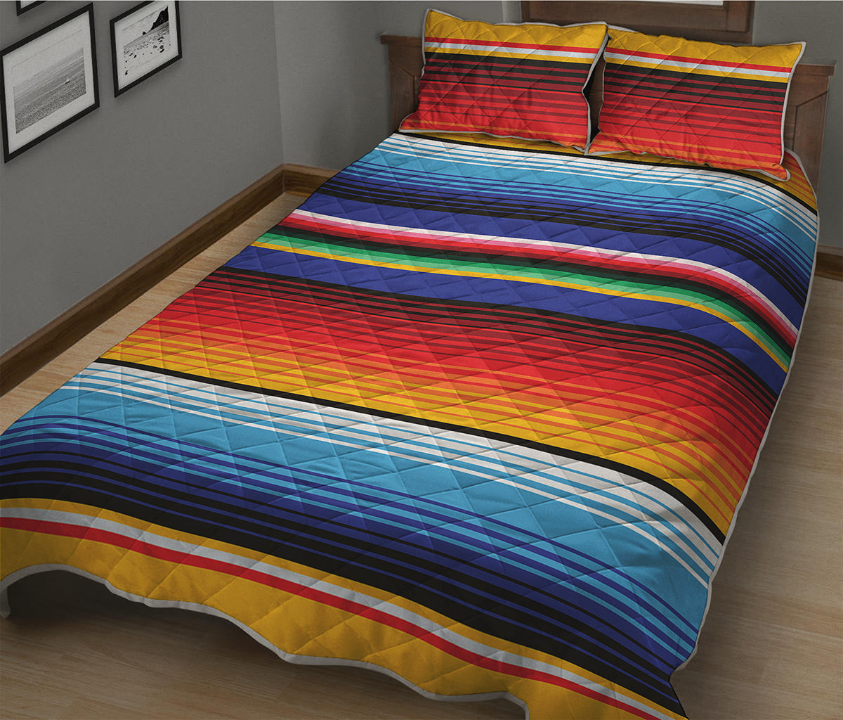 Tribal Mexican Serape Pattern Print Quilt Bed Set