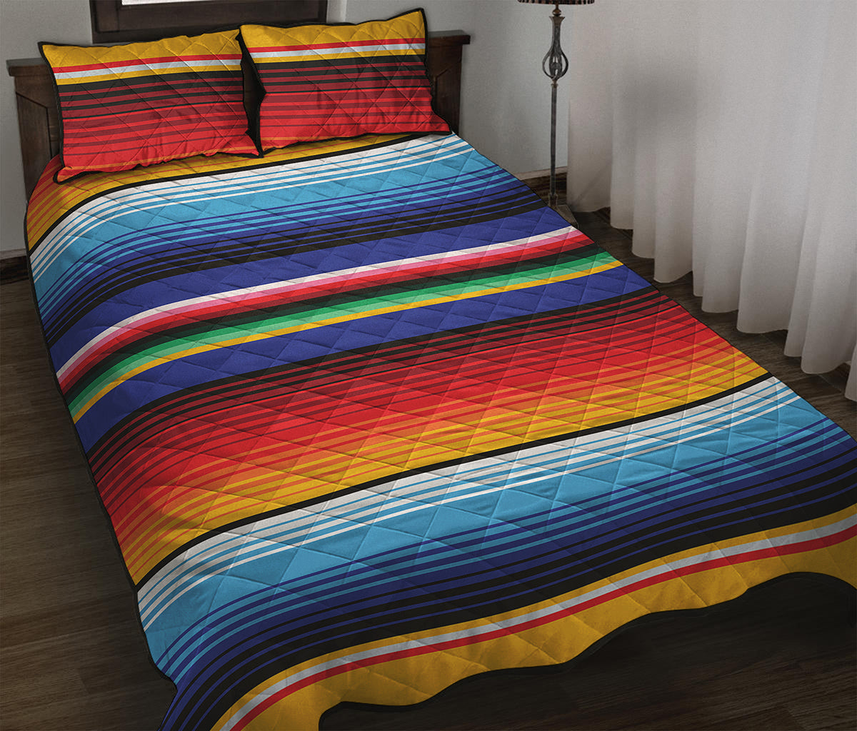 Tribal Mexican Serape Pattern Print Quilt Bed Set