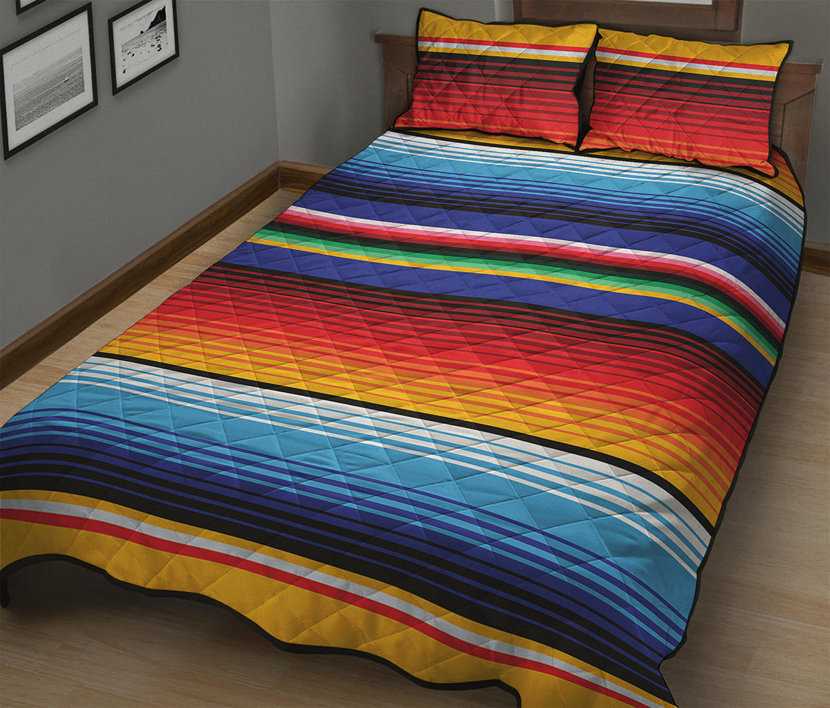 Tribal Mexican Serape Pattern Print Quilt Bed Set