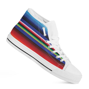 Tribal Mexican Serape Pattern Print White High Top Shoes