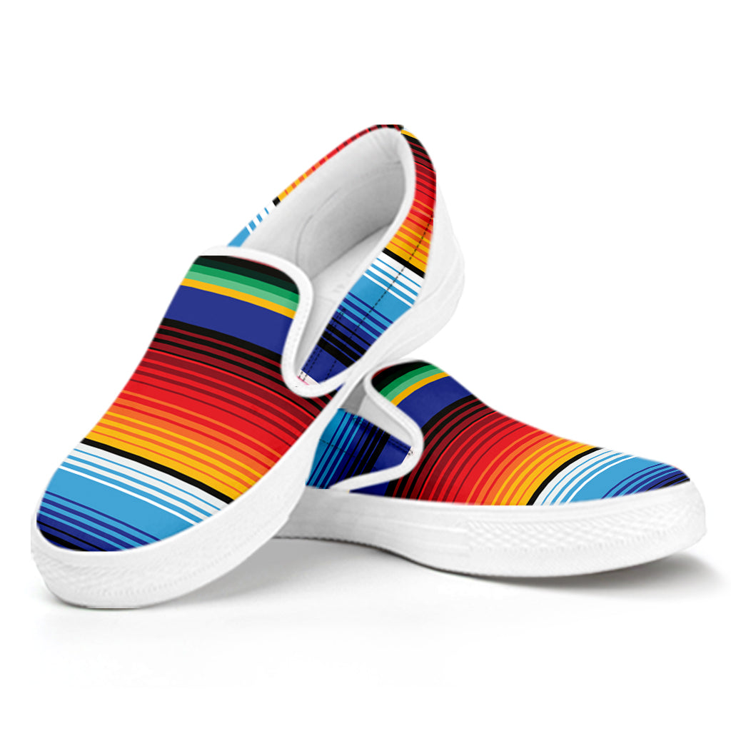 Tribal Mexican Serape Pattern Print White Slip On Shoes