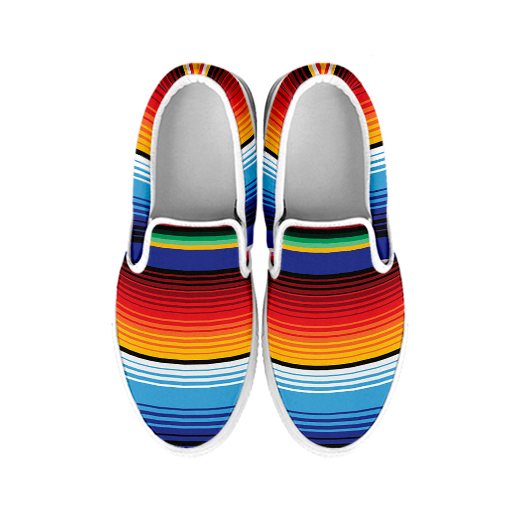 Tribal Mexican Serape Pattern Print White Slip On Shoes