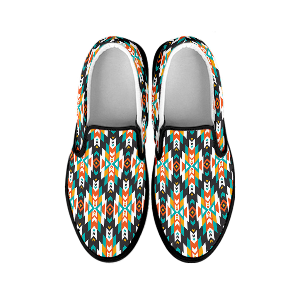Tribal Native American Pattern Print Black Slip On Shoes