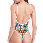 Tribal Native American Pattern Print One Piece High Cut Swimsuit
