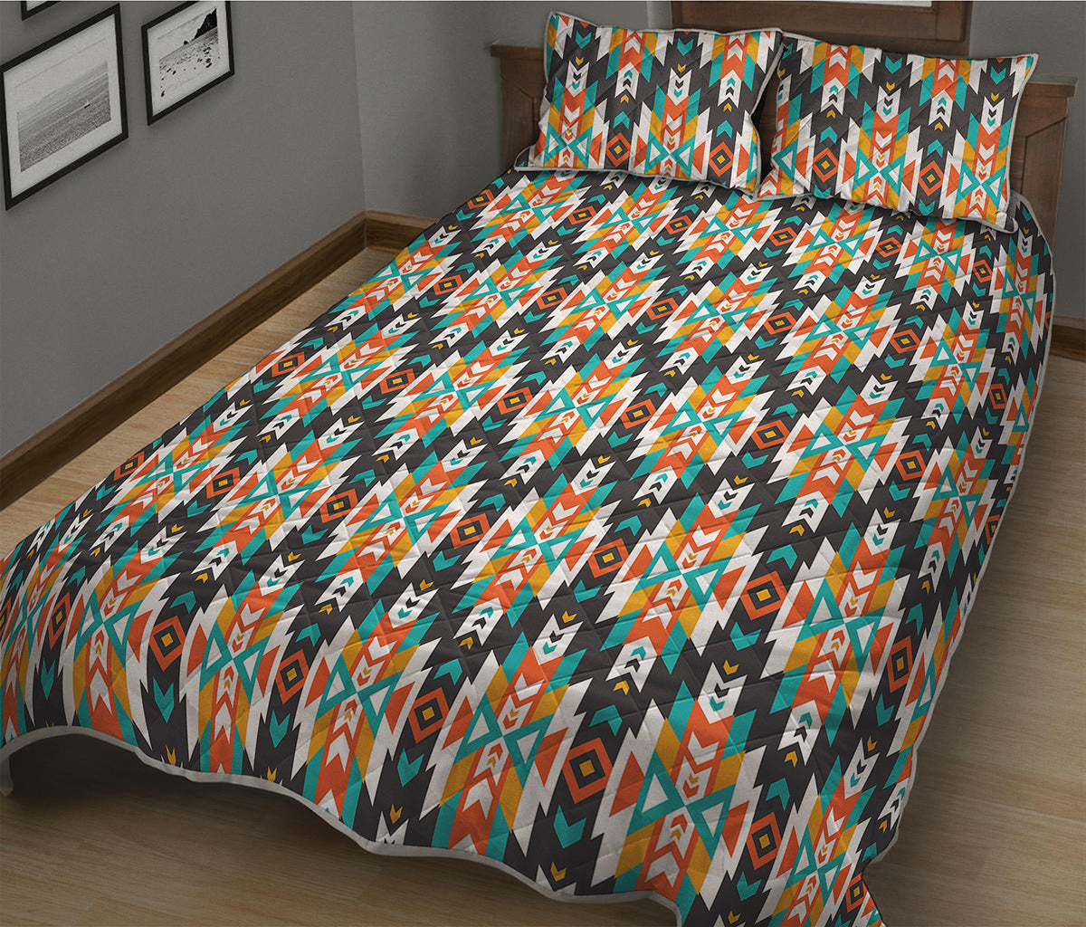 Tribal Native American Pattern Print Quilt Bed Set