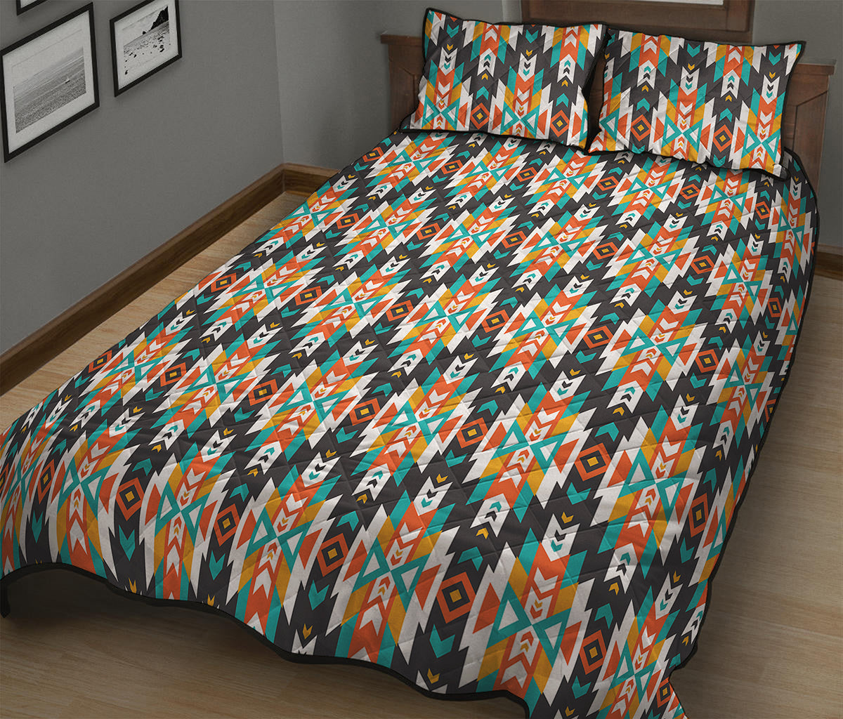 Tribal Native American Pattern Print Quilt Bed Set