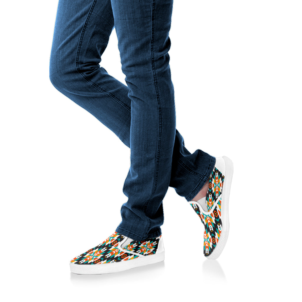 Tribal Native American Pattern Print White Slip On Shoes