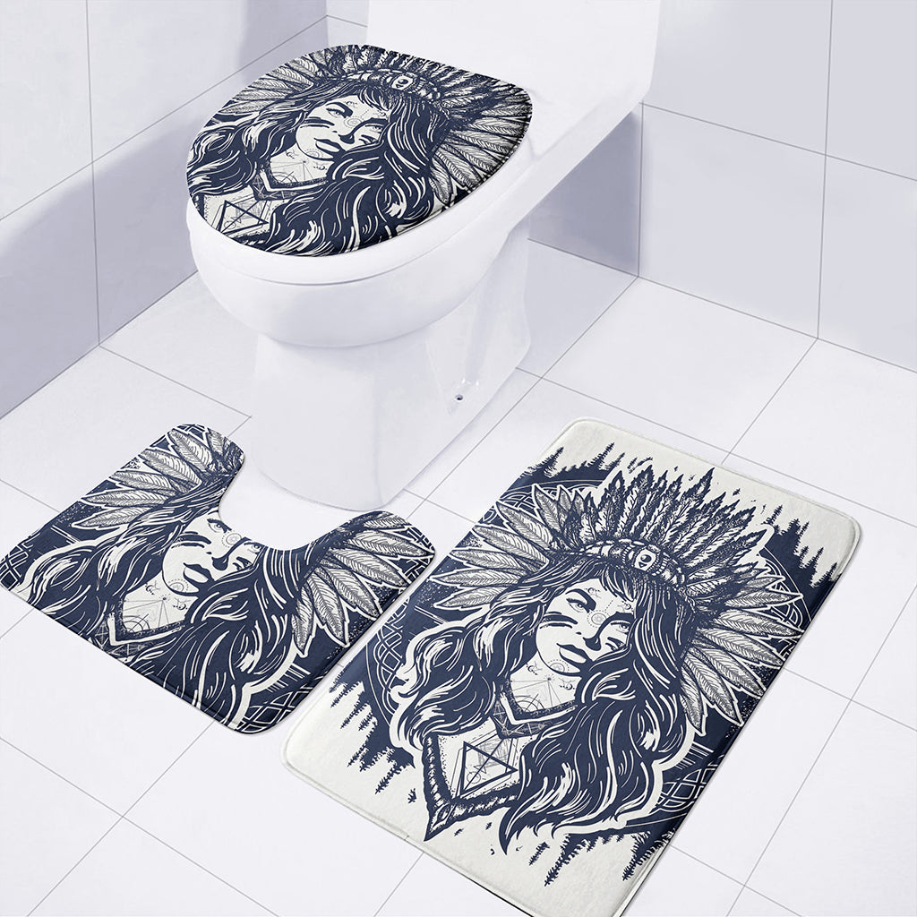 Tribal Native Indian Girl Print 3 Piece Bath Mat Set