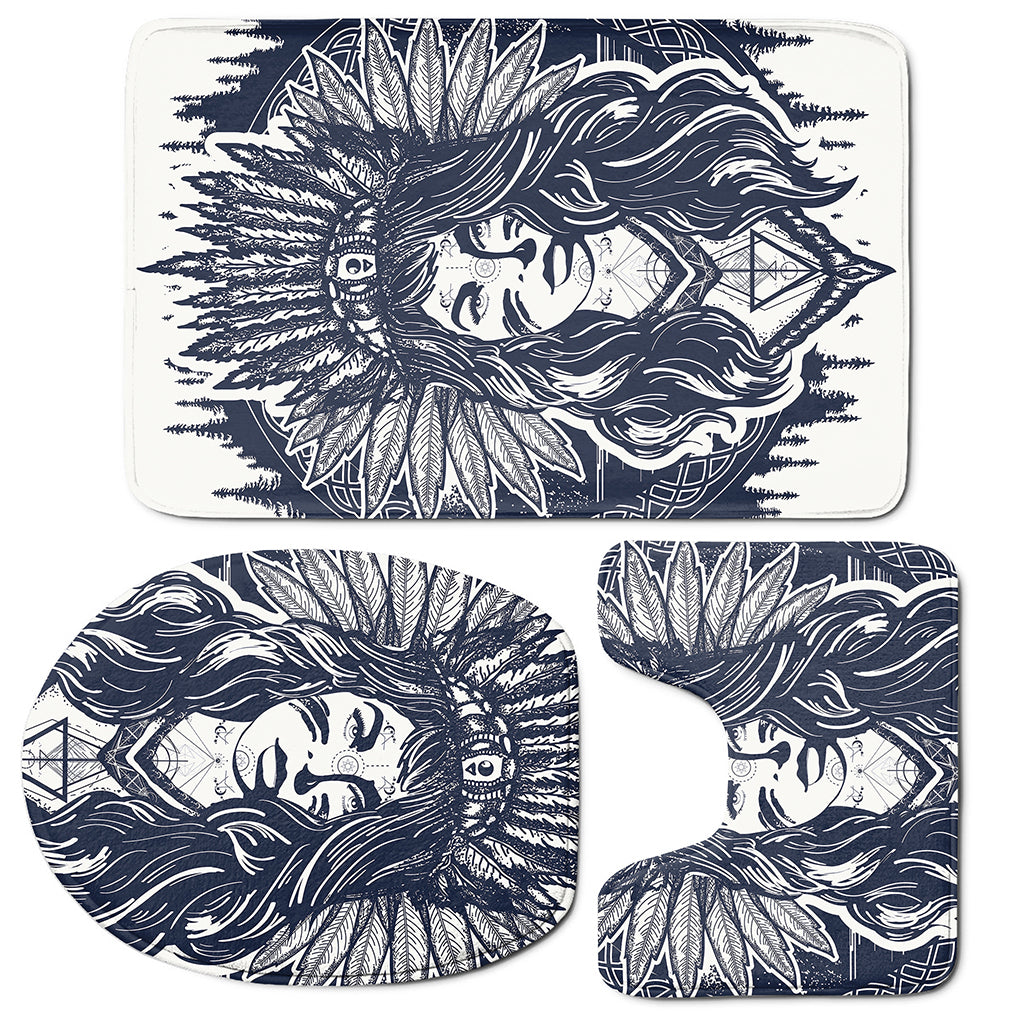 Tribal Native Indian Girl Print 3 Piece Bath Mat Set