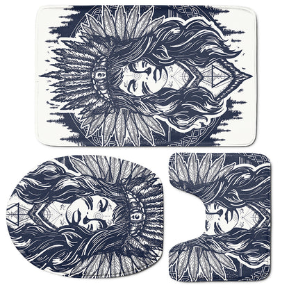 Tribal Native Indian Girl Print 3 Piece Bath Mat Set
