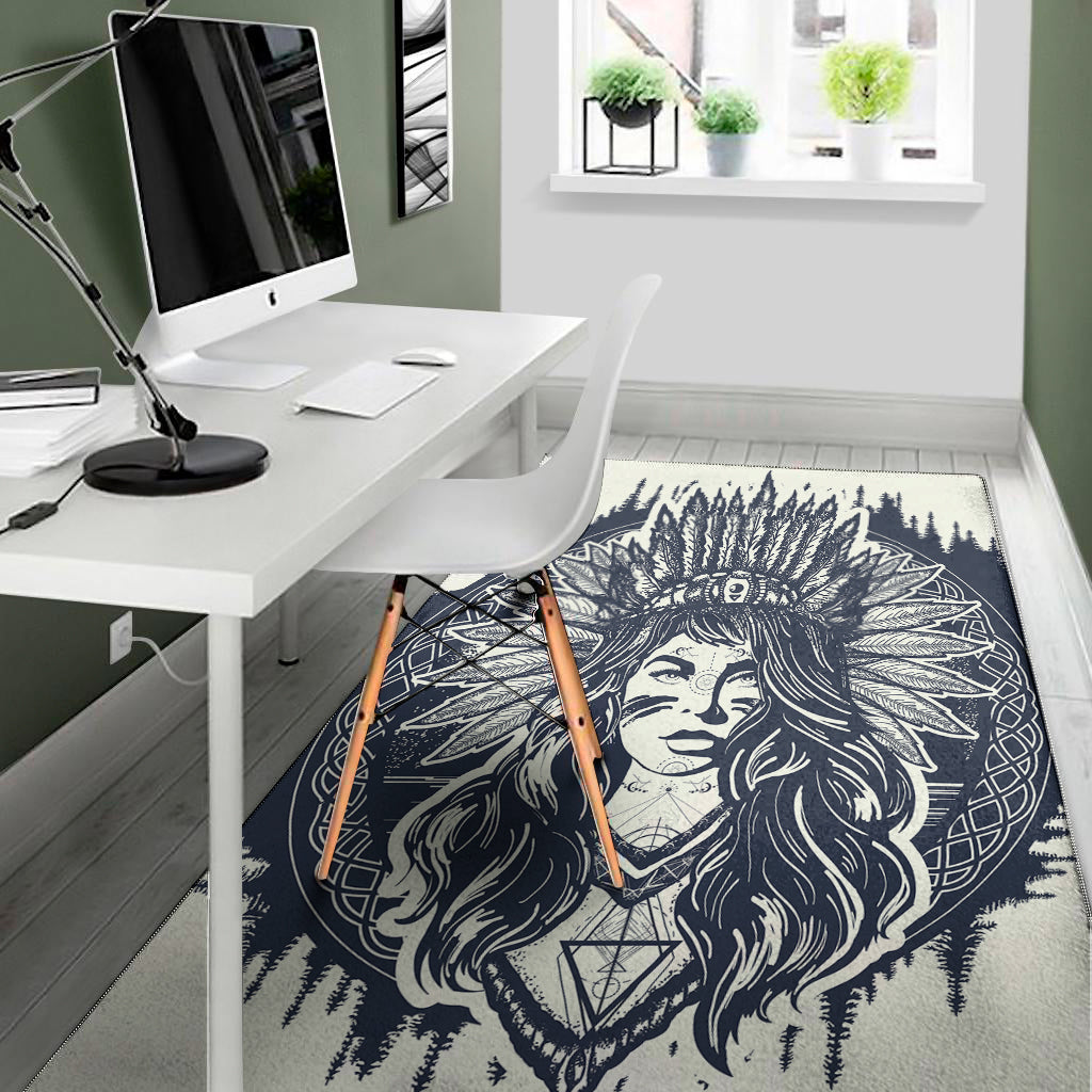 Tribal Native Indian Girl Print Area Rug