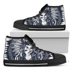 Tribal Native Indian Girl Print Black High Top Shoes
