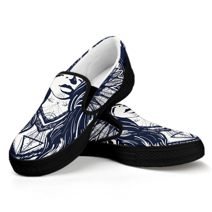 Tribal Native Indian Girl Print Black Slip On Shoes