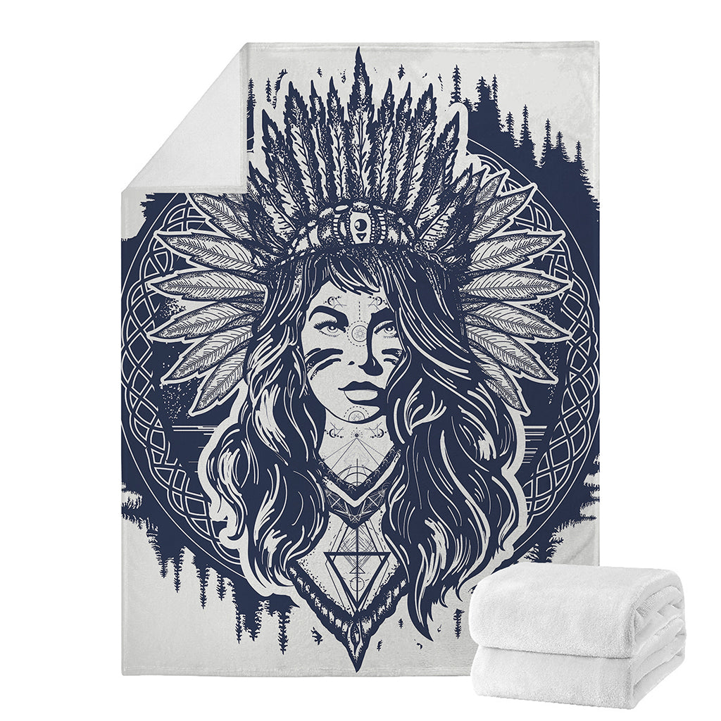 Tribal Native Indian Girl Print Blanket