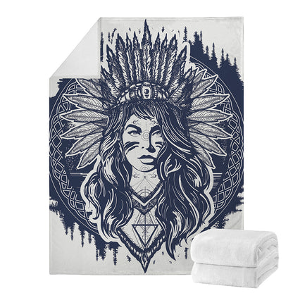 Tribal Native Indian Girl Print Blanket
