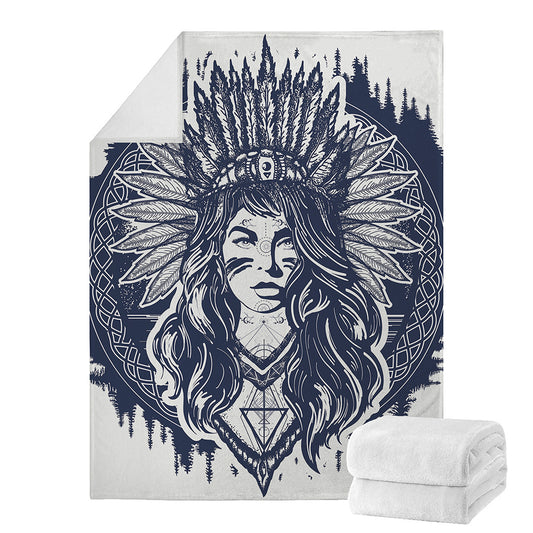 Tribal Native Indian Girl Print Blanket