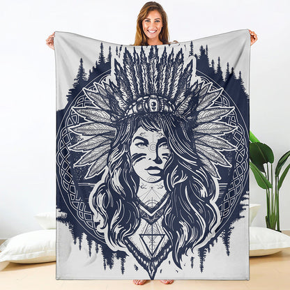 Tribal Native Indian Girl Print Blanket