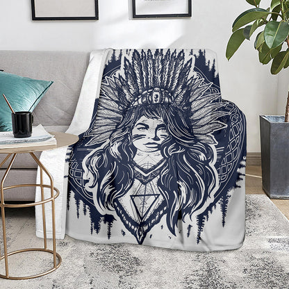Tribal Native Indian Girl Print Blanket