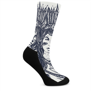 Tribal Native Indian Girl Print Crew Socks