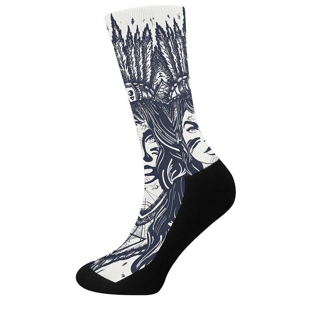 Tribal Native Indian Girl Print Crew Socks