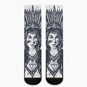 Tribal Native Indian Girl Print Crew Socks