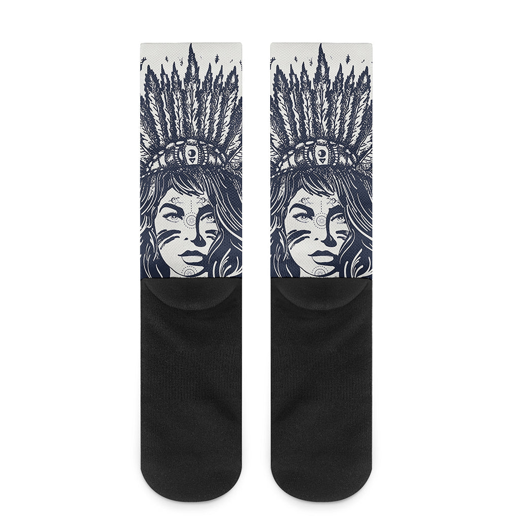 Tribal Native Indian Girl Print Crew Socks