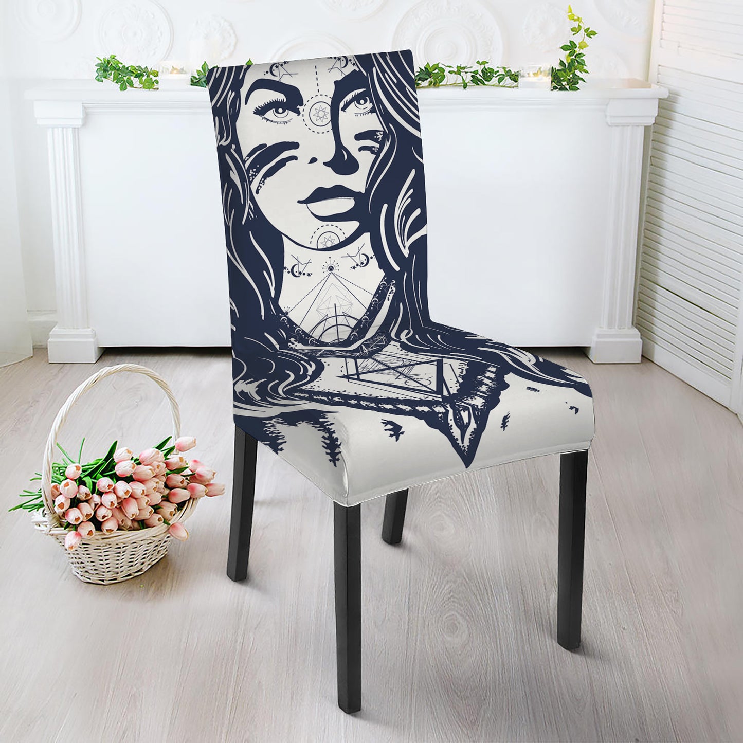 Tribal Native Indian Girl Print Dining Chair Slipcover