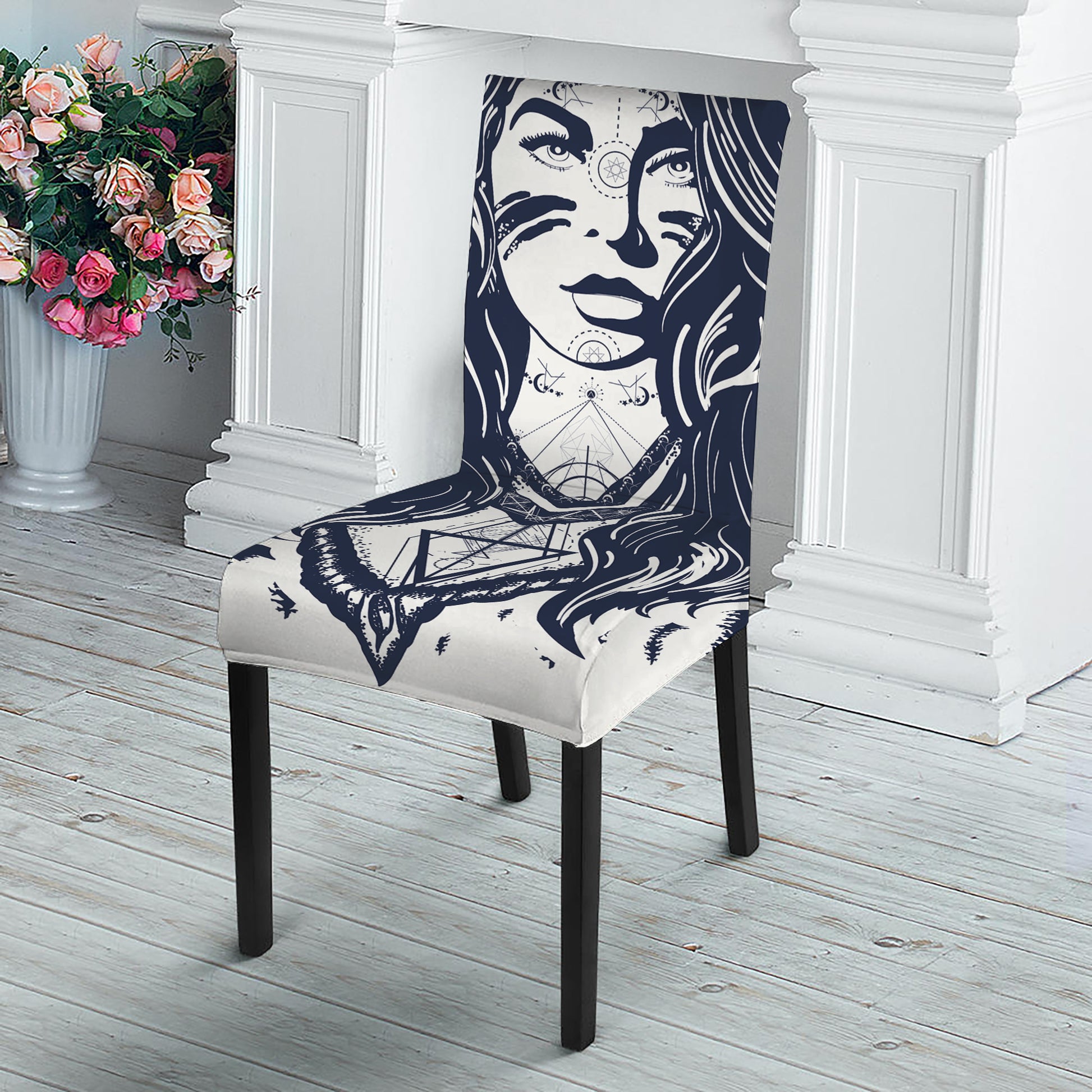 Tribal Native Indian Girl Print Dining Chair Slipcover
