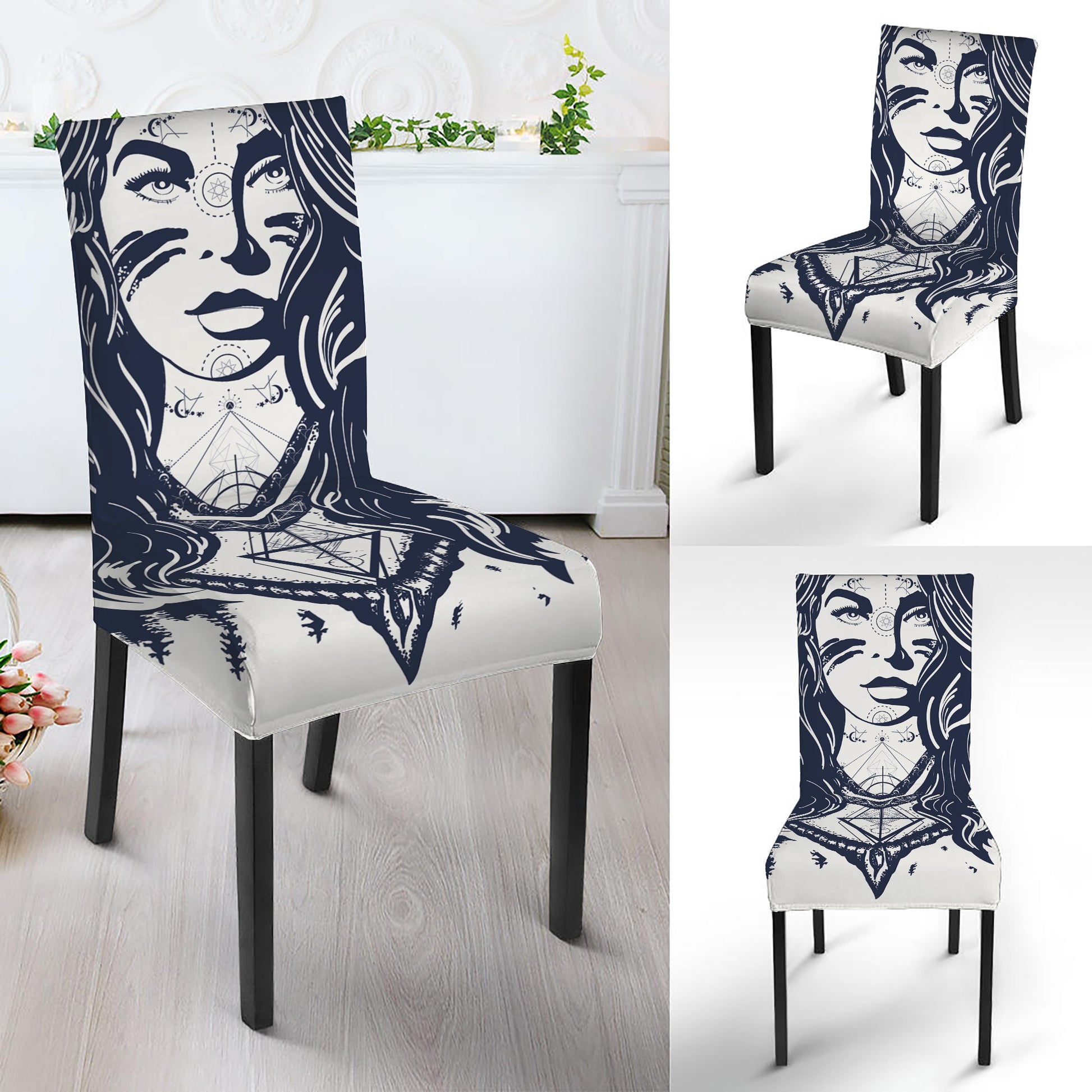 Tribal Native Indian Girl Print Dining Chair Slipcover