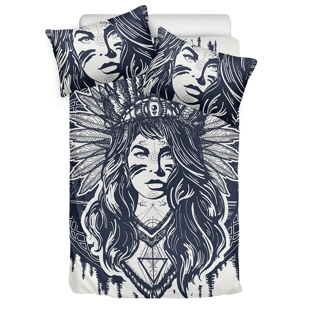 Tribal Native Indian Girl Print Duvet Cover Bedding Set