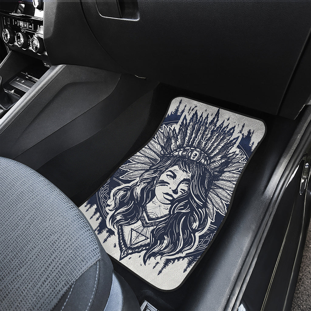 Tribal Native Indian Girl Print Front and Back Car Floor Mats