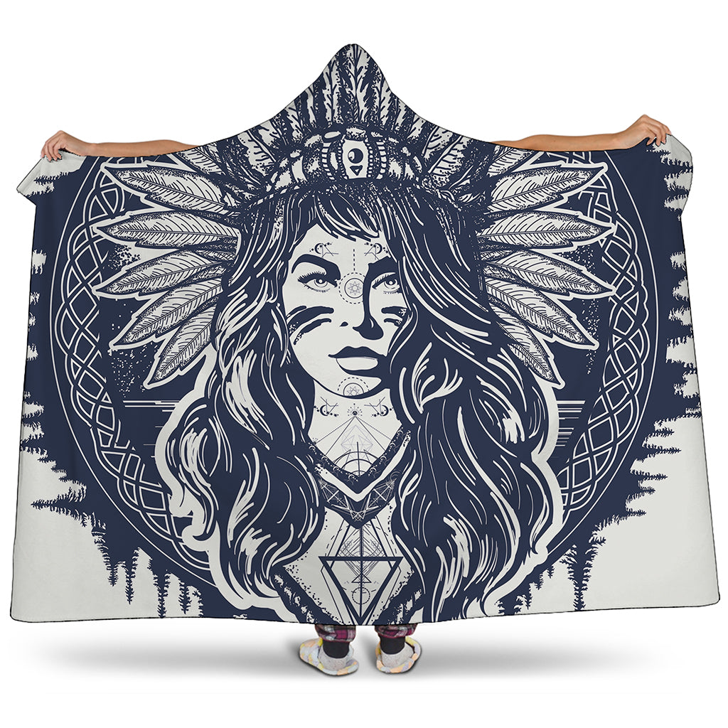 Tribal Native Indian Girl Print Hooded Blanket