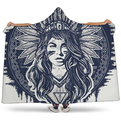 Tribal Native Indian Girl Print Hooded Blanket