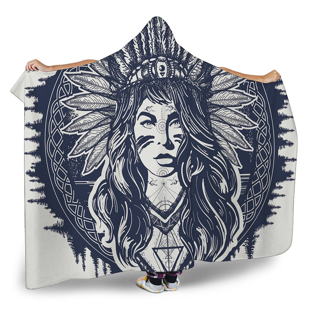 Tribal Native Indian Girl Print Hooded Blanket