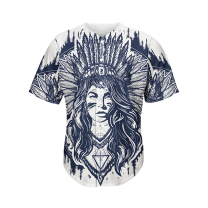 Tribal Native Indian Girl Print Men's Baseball Jersey