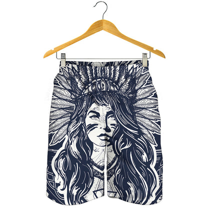 Tribal Native Indian Girl Print Men's Shorts
